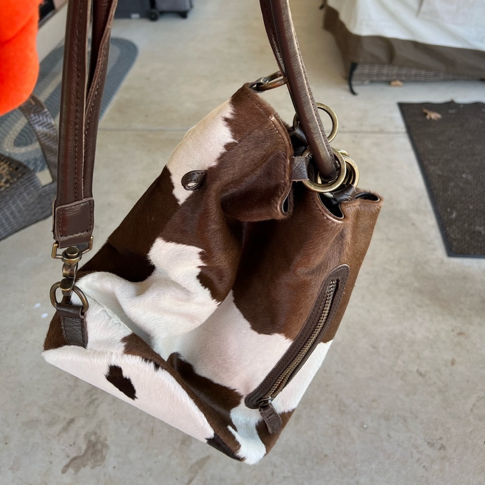Brown and White Cowhide Shoulder Bag